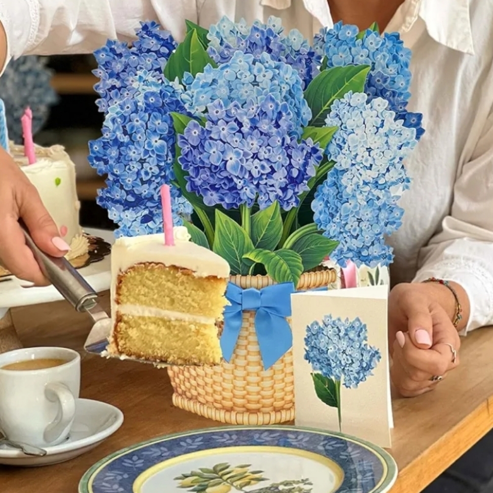 FreshCut Paper Blue Hydrangea 12 inch Pop Up Bouquet 3D Greeting Card New - Picture 4 of 9